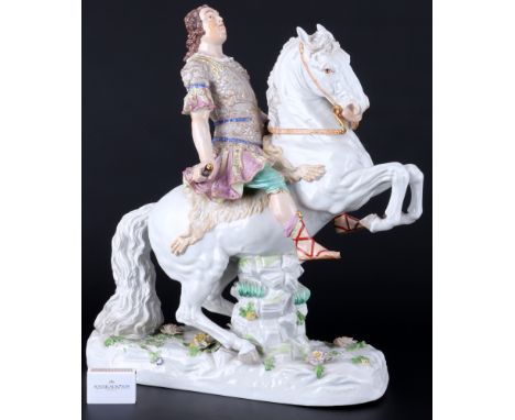 Riesiges Reiterstandbild August der Starke, Bienenkorbmarke, huge equestrian statue of August the Strong,Porzellan, blaue Bie