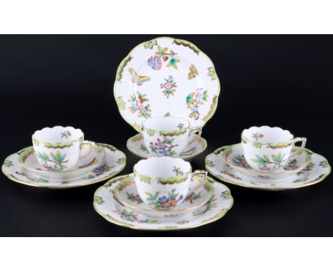 Herend VBO Queen Victoria 4 Mokkagedecke, mocha coffee cups with saucers and dessert plates,12-teiliges Porzellan, Ungarn 20.