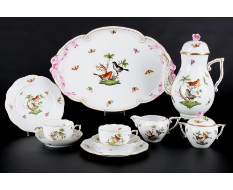 Herend Rothschild Dejeuner, coffee / tea set for 2 pers.,10-teiliges Porzellan, Ungarn 20. Jahrhundert, blaue Bodenmarke, Dek