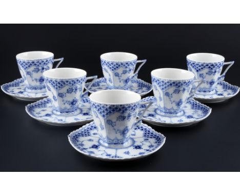 Royal Copenhagen Musselmalet Vollspitze 6 Kaffeetassen 1036, coffee cups with saucers,12-teiliges Porzellan, Dänemark, mit gr