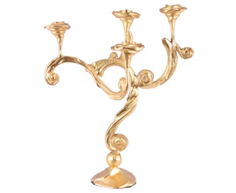 Kurt Jesch für Amadeo, großer Kerzenleuchter, Kurt Jesch for Amadeo, large candlestick,Messing, goldfarbig patiniert, H 45 x 