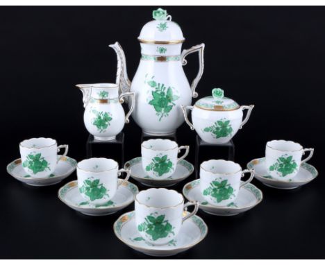 Herend AV Apponyi Vert Mokkaservice 6 Personen, mocha coffee set for 6 pers.,15-teiliges Porzellan, Ungarn 20. Jahrhundert, b