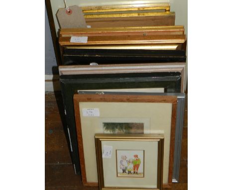A collection of thirteen framed pictures, to include watercolours, prints, woodblock print etc.