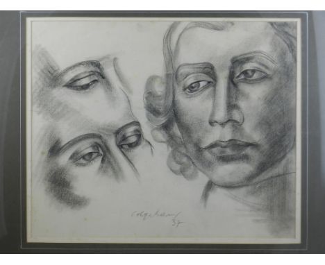 Ithell Colquhoun, Portrait study of Lucy Cornford, black chalk, signed and dated 37, also signed, titled and dated on the bac
