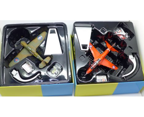 Two Corgi 60 Years of Corgi aircraft, Hawker Hurricane Mk1 and BAE Hawk, boxed