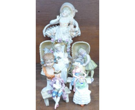 A collection of bisque and other continental figures, (9)