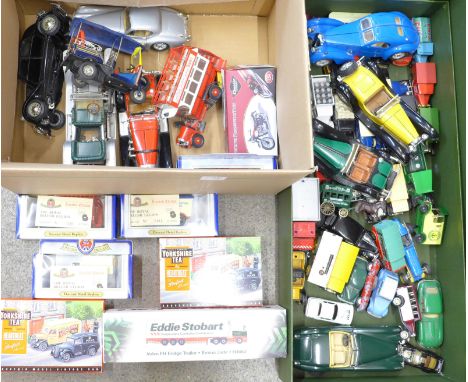 Die-cast cars and vehicles including Corgi, Dinky, Lledo, Majorette and Burago, some boxed