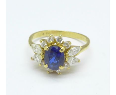 An 18ct gold, sapphire and diamond ring, 3.2g, K