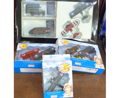 A Corgi For King and Country die-cast box set and three Days Gone Pioneers of Aviation model planes, boxed
