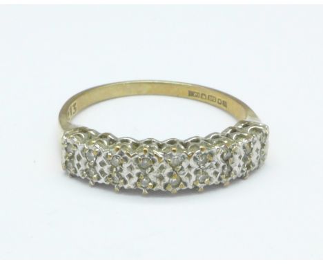 A 9ct gold and diamond ring, 1.7g, K