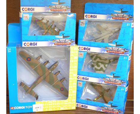 Five Corgi model aircraft, including Avro Lancaster, boxed