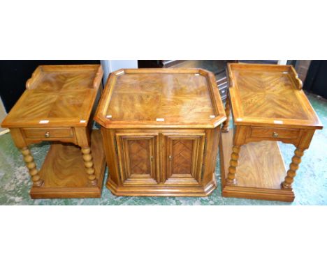 A pair of Drexel Chartwell side tables, each with a rectangular top with shallow partial three-quarter gallery above a single