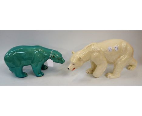 An Art Pottery model, of a Polar Bear, by L &amp; V Ceram, glazed throughout in aqua blue; a Melba model of a Polar Bear (2)