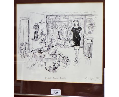 Kev Springett (Nottingham Society of Artists)Must Have Bootssigned, titled in pencil, pen and ink sketch, Gallery Exhibition 