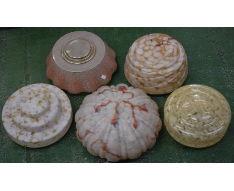 Five glass ceiling light shades, various designs, mid 20th century (5)