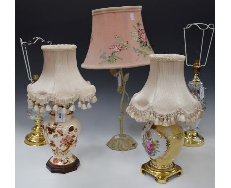 A cut glass table lamp, gilt metal mounts; another similar; a Mason's table lamp; a ceramic table lamp; etc (5)