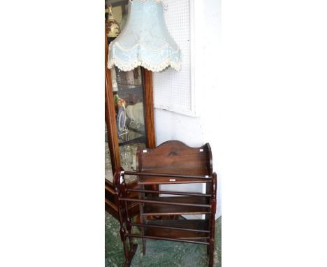 A mid-20th century oak standard lamp; a similar bookcase, of small proportions; a towel rail (3)
