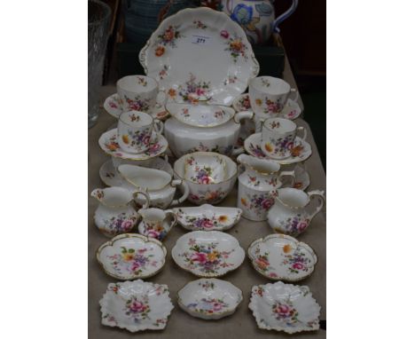 A Royal Crown Derby Posies pattern tea set, for six, comprising teapot, cream jug, sugar bowl, cups, saucers, side plates, et