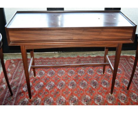 A mid-20th century design console/side table, rectangular top with shallow three-quarter gallery above two flute-front frieze