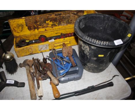 A bucket and contents of various tools etc.