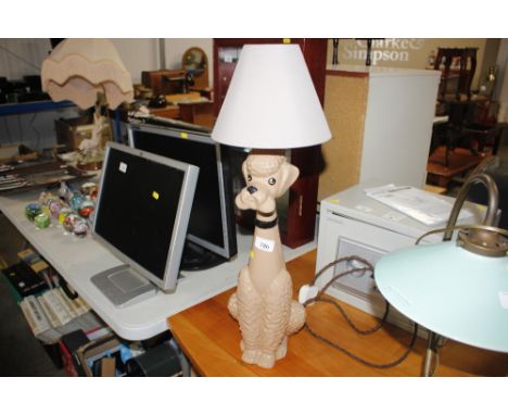 A decorative pottery lamp in the form of a seated poodle 