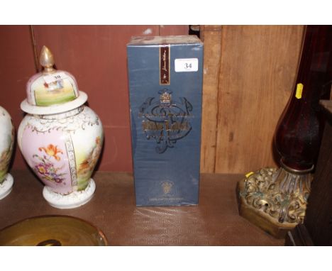 A bottle of Johnny Walker blue label Scotch whisky in original box and packaging - unopened