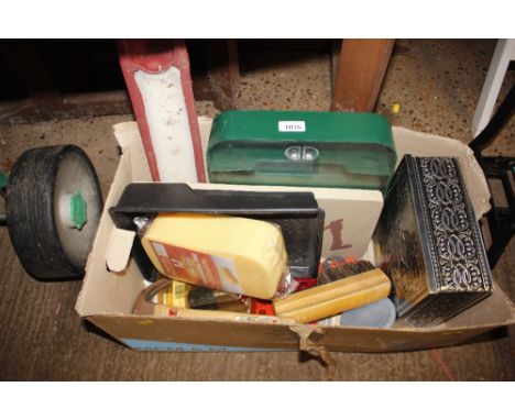 A box of miscellaneous tools and accessories 