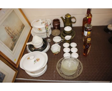 A Celtic pottery coffee set; various decorative plates; a feeding cup; a porcelain bowl; and a quantity of Burleigh ironstone