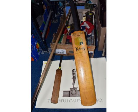 ONE BOX AND LOOSE CRICKET, SPORT MEMORABILIA, AND SUNDRIES, to include the 1990 Pirelli calendar, Eccles protector lamp type 