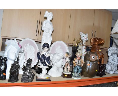 A LARGE QUANTITY OF LARGE DECORATIVE ITEMS to include three Capodimonte figures comprising 'A Boy with Grapes' designed by G.