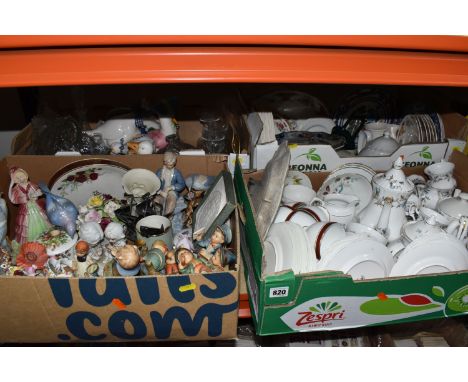 FOUR BOXES OF MIXED CERAMICS to include a quantity of Royal Albert 'Brigadoon' tea and coffee wares comprising a teapot, coff