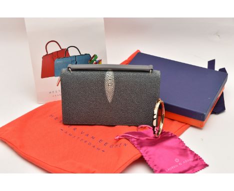 A 'HESTER VAN EEGHEN' PURSE AND A 'LAUREN G ADAMS' BANGLE, Fishy Ray Grey-Light purse with additional long length strap, box,