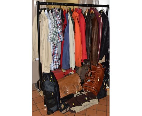 A QUANTITY OF GENTLEMEN'S CLOTHING AND TRAVEL LUGGAGE, to include a pair of Italian leather travel slippers by Stemar, UK siz