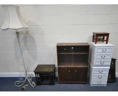 A 20TH CENTURY OAK BOOKCASE, with double glass sliding doors, over double cupboard doors, width 78cm x depth 31cm x height 10