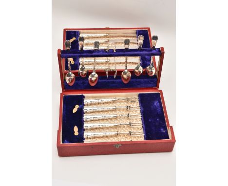 A CASED EARLY 20TH CENTURY SILVER TEA KNIFE, FORK AND TEASPOON SET, to include a set of six tea forks and knives, fitted with