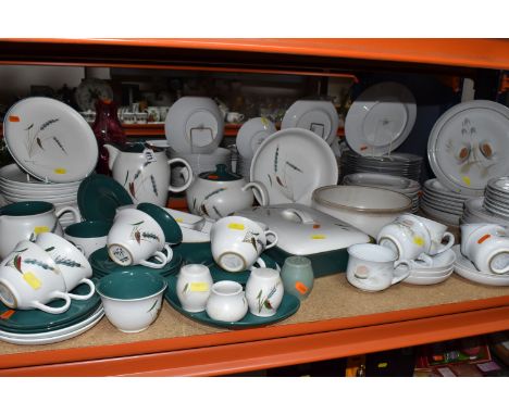 DENBY GREENWHEAT AND WHISPER TEA AND DINNER WARES ETC, Greenwheat includes eight cups and saucers, seven dinner plates and si