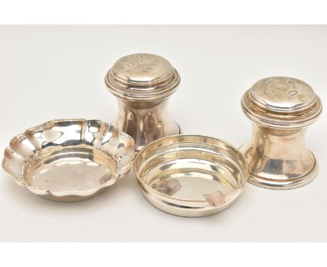 A PAIR OF SILVER PAPERWEIGHTS, A DISH AND ASHTRAY, pair of Elizabeth II Jubilee silver paper weights, each hallmarked 'Barrow