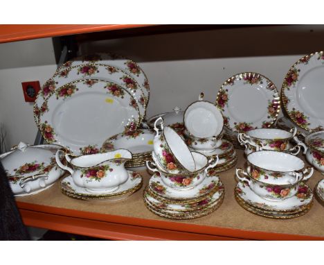 EIGHTY-SIX PIECES OF ROYAL ALBERT 'OLD COUNTRY ROSES' DINNER AND COFFEE WARES to include three lidded tureens, three graduati