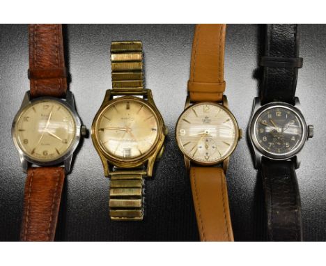 Watches - a vintage Smiths 9ct gold cased dress wristwatch, textured dial, quartered Arabic numerals and arrow baton markers,