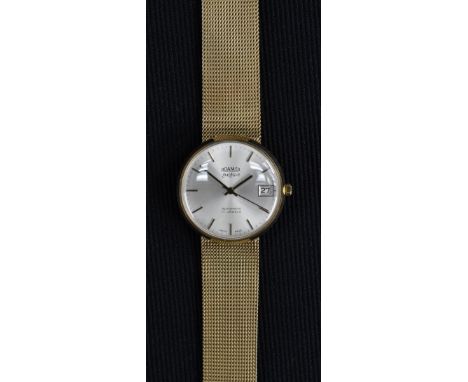 Roamer - a Lime Light 9ct gold gentleman's wristwatch, silvered dial, block baton markers, minute track, centre seconds, date