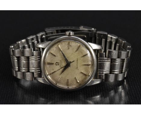Omega  - a vintage Seamaster automatic wristwatch, silvered dial, block baton, minute track, centre seconds, automatic cal 50