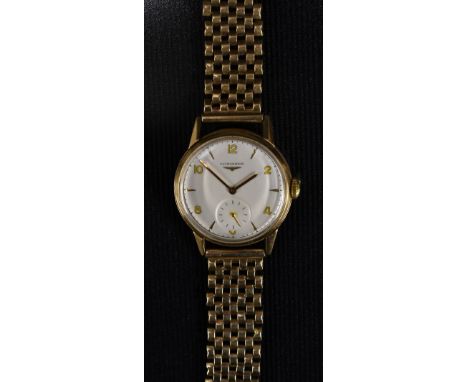 Longines  - a vintage 1950s Gentleman's wristwatch, silvered dial, alternate Arabic numerals and arrow batons, outer minute t