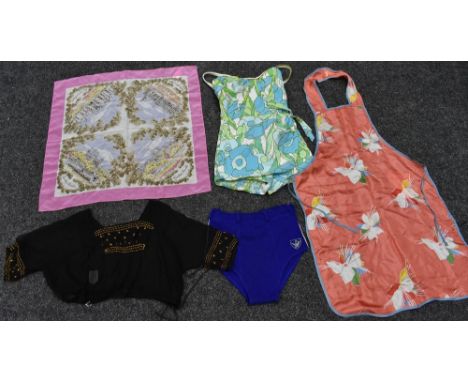 A mid 20th Century lady's cotton skirted swimming suit; another similar, De Weese Design; a pair gentleman's woollen Bukta Su