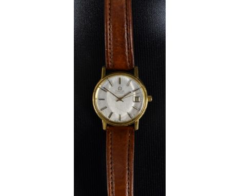 Omega  - a vintage 1970's Automatic wristwatch, brushed silvered dial, block batons, minute track, centre seconds, date apert