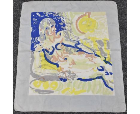 A Patrick Heron screen printed silk scarf, abstract nude sunbather, printed by Cresta Silks, dated 1947, approx 90cm x 85cm