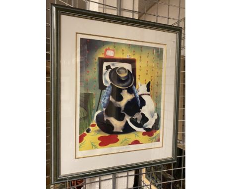 MCKENZIE THORPE SIGNED &amp; NUMBERED PRINT ''WATCHING WITH BUTCH'' - 82 X 72 CMS