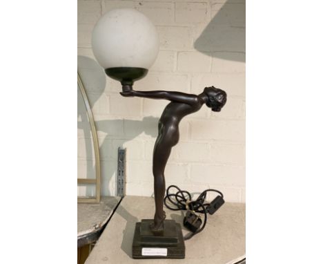 ART DECO STYLE FEMALE FIGURE TABLE LAMP - 55 CMS (H) INCLUDING SHADE