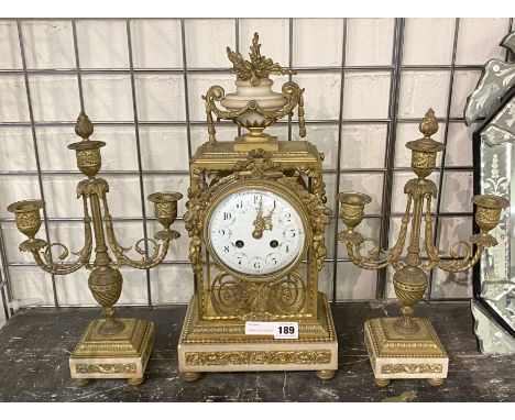 FRENCH GILT CLOCK &amp; GARNITURE - 44.5 CMS APPROX A/F