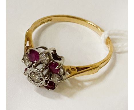 18CT RUBY &amp; DIAMOND RING SIZE M/N - 2.1 GRAMS APPROX
