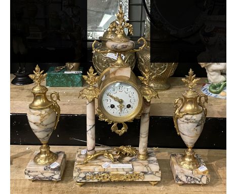 FRENCH ORMALU MARBLE CLOCK WITH GARNITURE - A/F - 45 CMS (H) APPROX